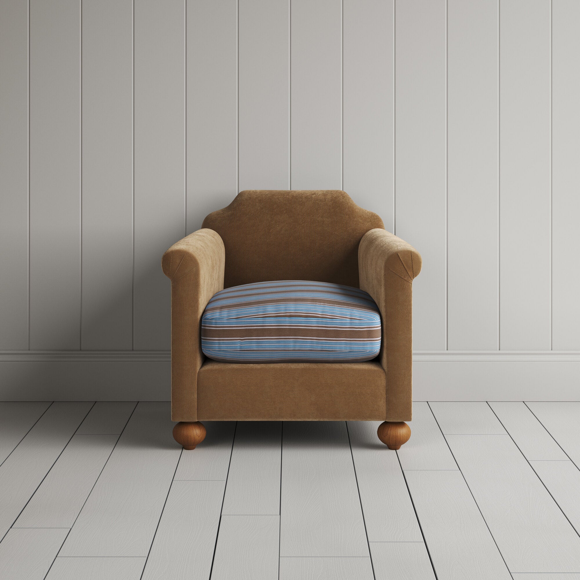  Dolittle Armchair in Classic Corduroy Stone Beige Frame and Regatta Blue Seat 