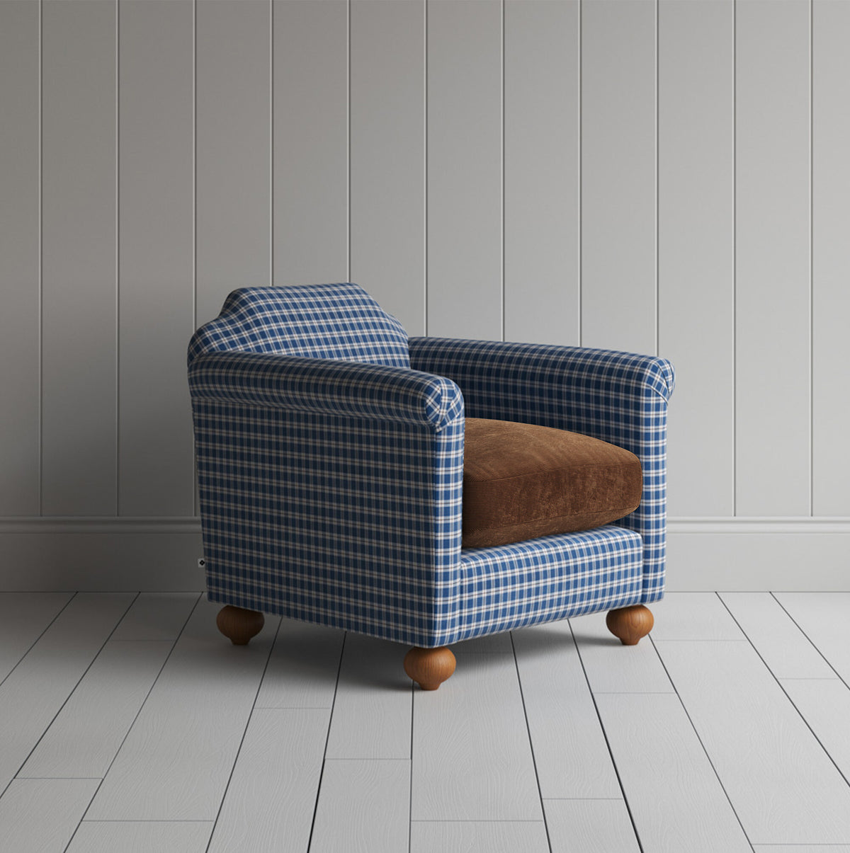 Dolittle Armchair in Well Plaid Frame and Classic Corduroy Tobacco Seat