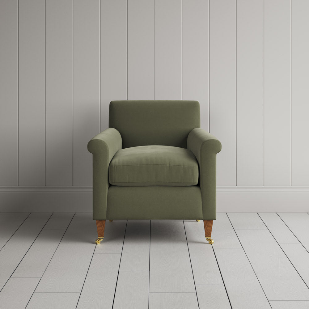  Front View of Idler Armchair in Intelligent Velvet Green Tea 