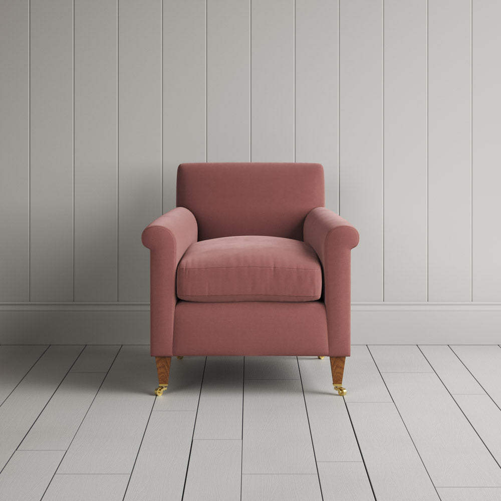  Front View of Idler Armchair in Intelligent Velvet Rose 