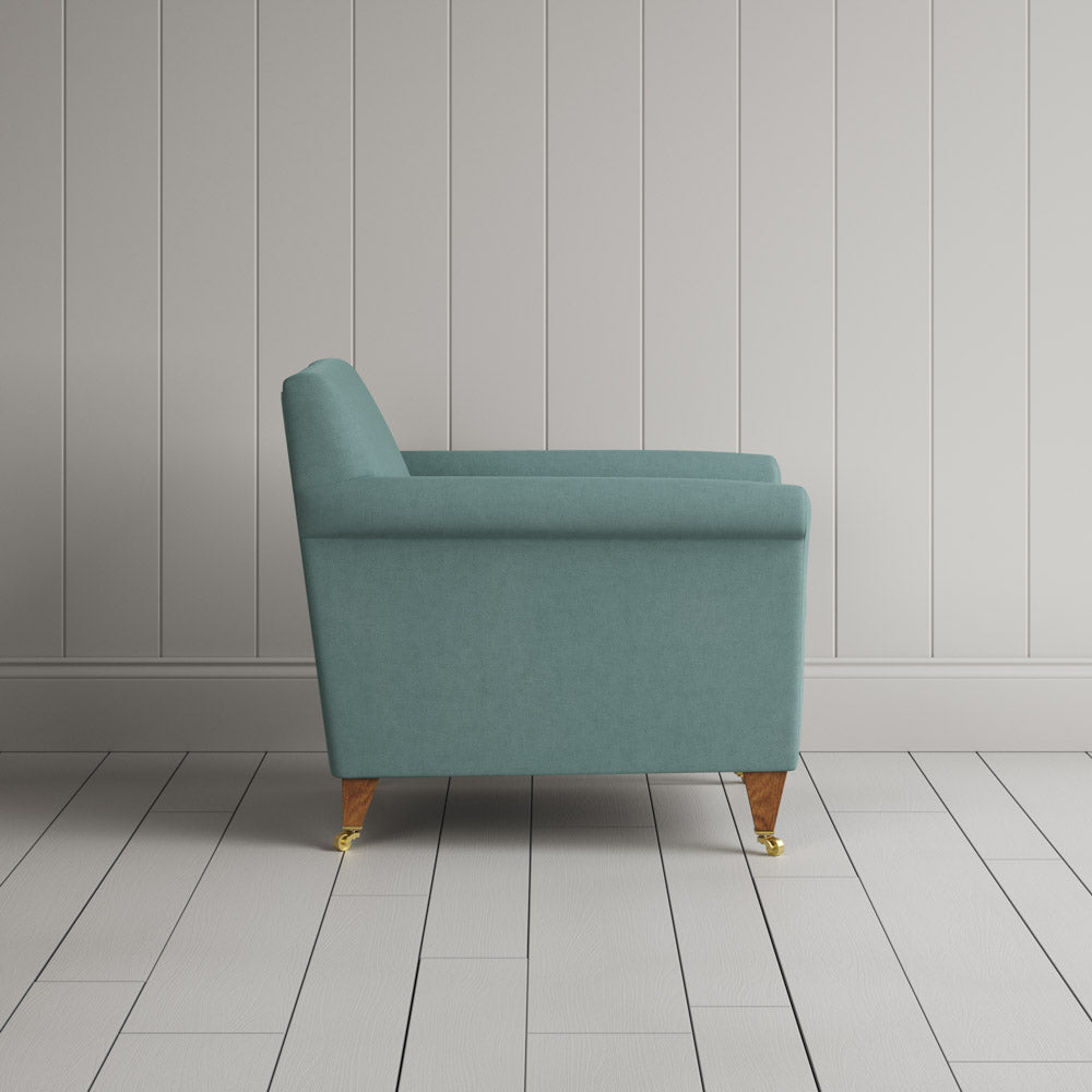  Side View of Idler Armchair in Laidback Linen Cerulean 