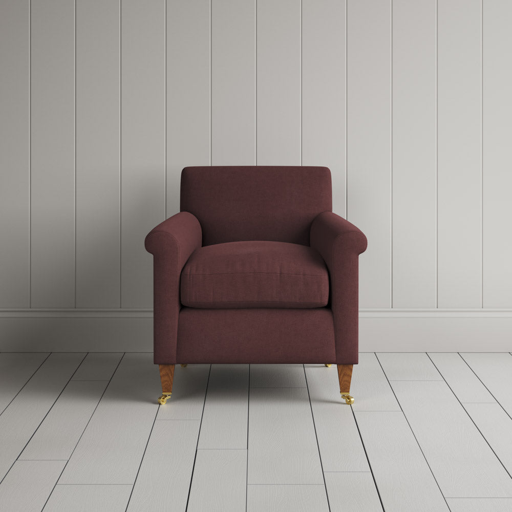  Idler Armchair in Laidback Linen Damson full front view 