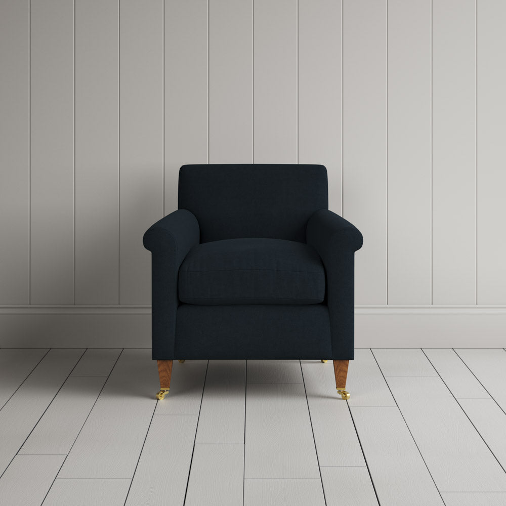 Front View of Idler Armchair in Laidback Linen Midnight
