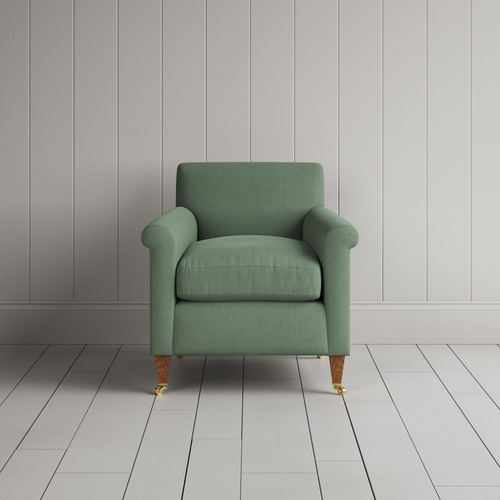  Front View of Idler Armchair in Laidback Linen Moss 