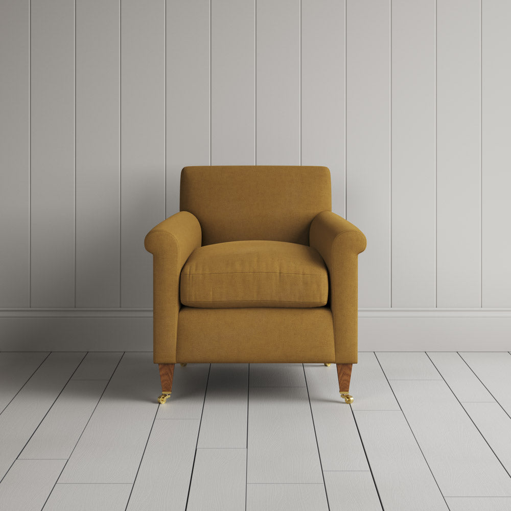 Front View of Idler Armchair in Laidback Linen Ochre