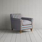 Idler Armchair in Regatta Blue Frame and Ticking Blue Brown Seat angled view