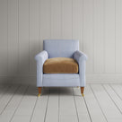 Idler Armchair in Ticking Aqua Brown Frame and Classic Corduroy Stone Beige Seat front view