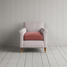 Idler Armchair in Ticking Berry Frame and Intelligent Velvet Damson Seat front view