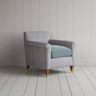 Idler Armchair in Ticking Blue Brown Frame and Intelligent Velvet Mineral Seat angled view