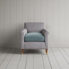 Idler Armchair in Ticking Blue Brown Frame and Intelligent Velvet Mineral Seat front view