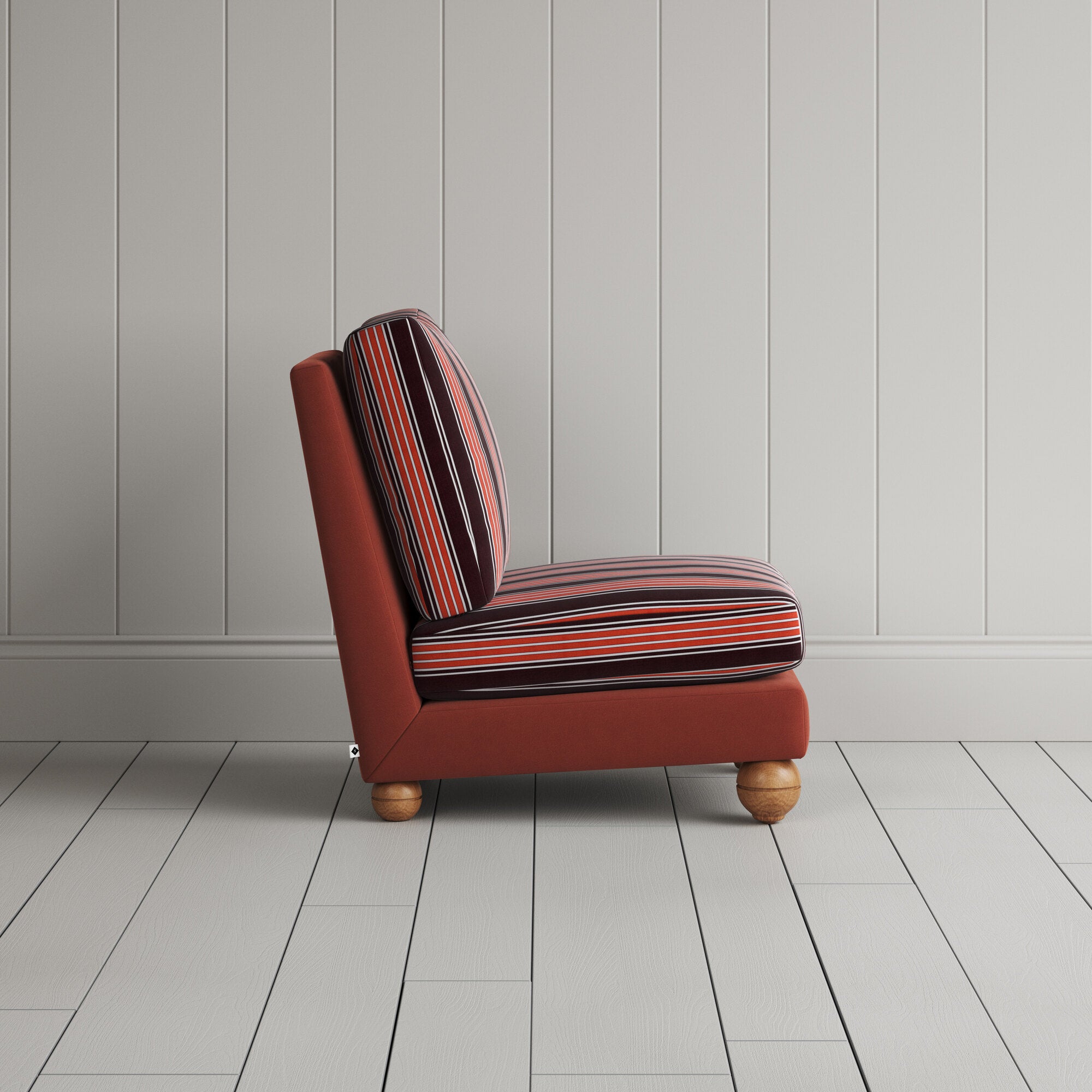  Perch Slipper Armchair in Intelligent Velvet Sienna Frame and Regatta Flame Seat 