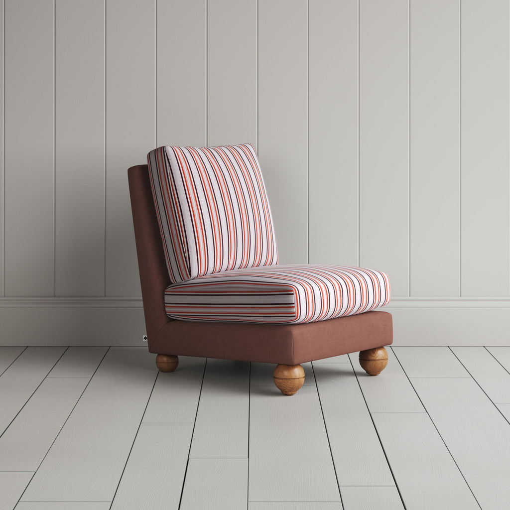  Perch Slipper Armchair in Laidback Linen Sweet Briar Frame and Slow Lane Berry Seat 