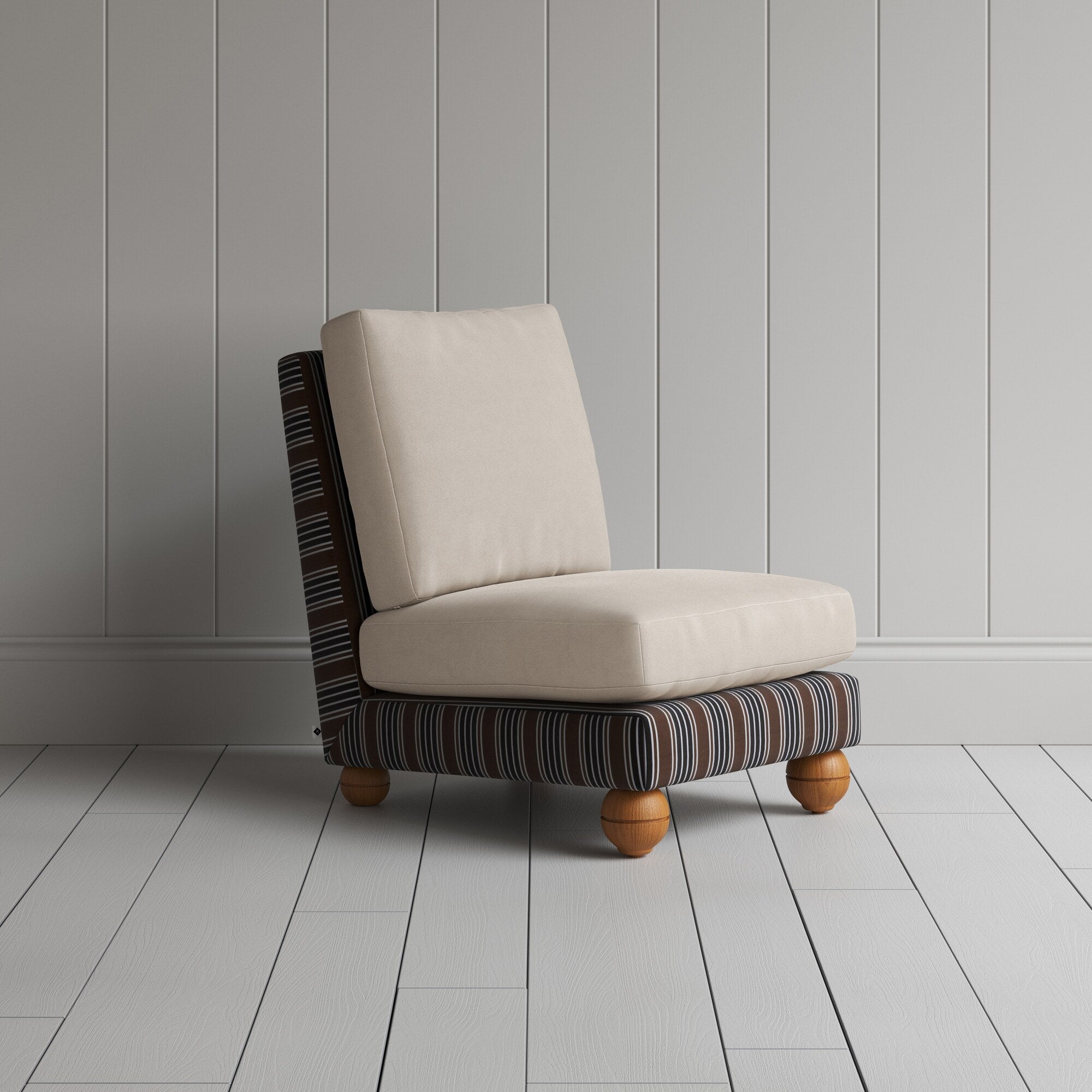  Perch Slipper Armchair in Regatta Charcoal Frame and Laidback Linen Dove Seat 