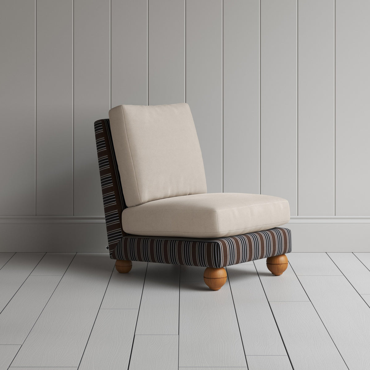 Perch Slipper Armchair in Regatta Charcoal Frame and Laidback Linen Dove Seat