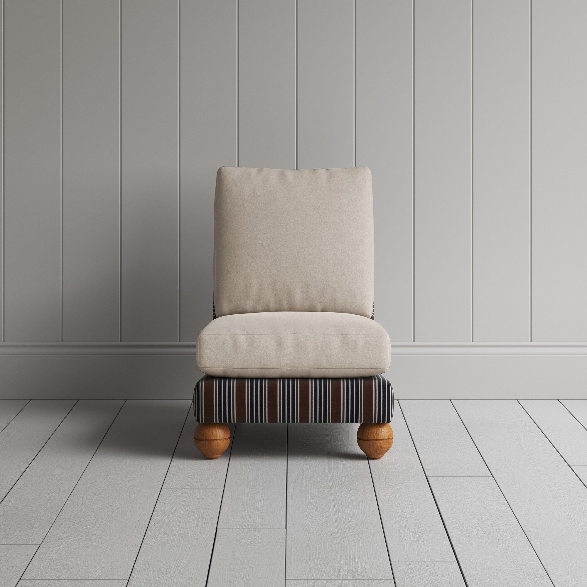  Perch Slipper Armchair in Regatta Charcoal Frame and Laidback Linen Dove Seat 