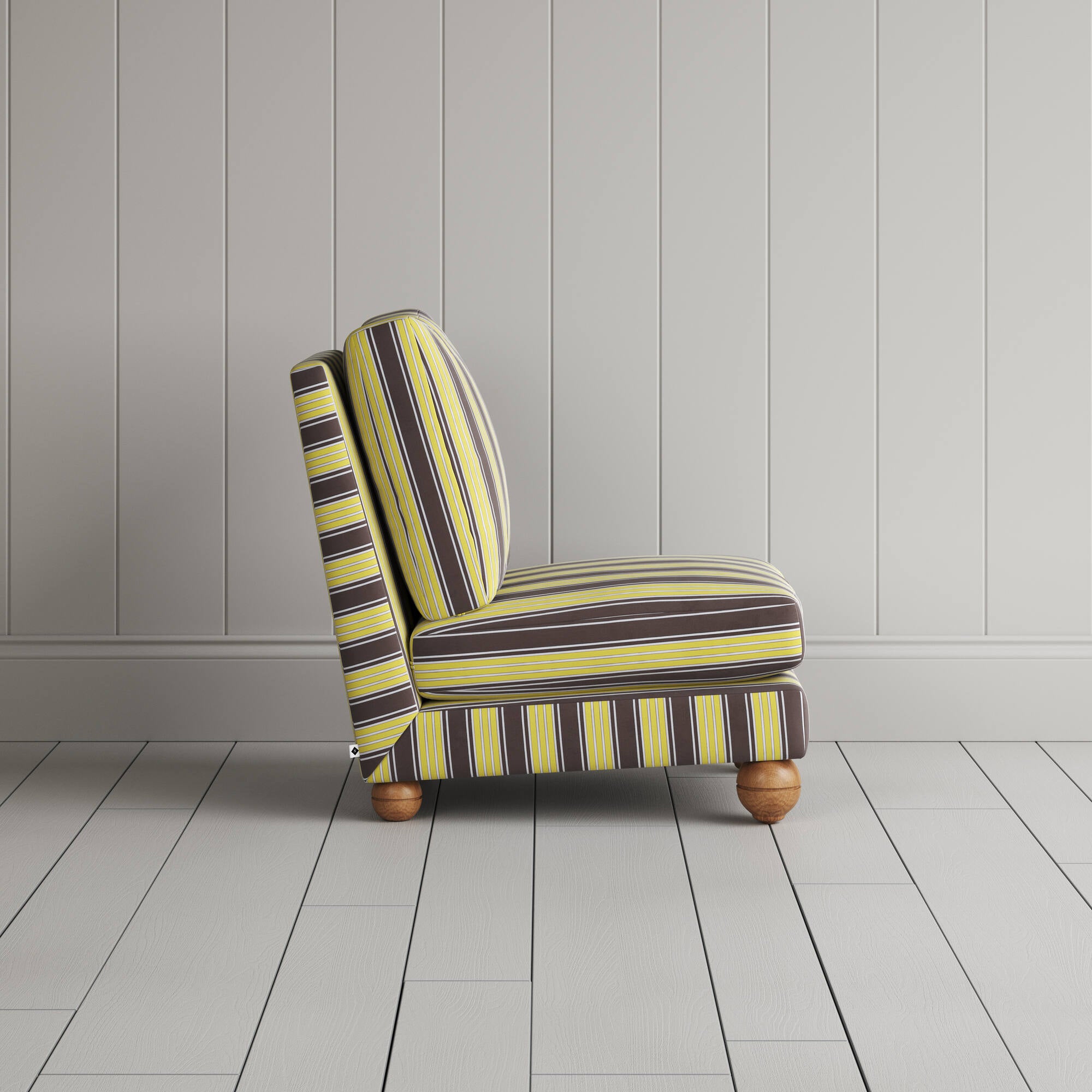  Side View of Perch Slipper Armchair in Regatta Cotton, Custard 