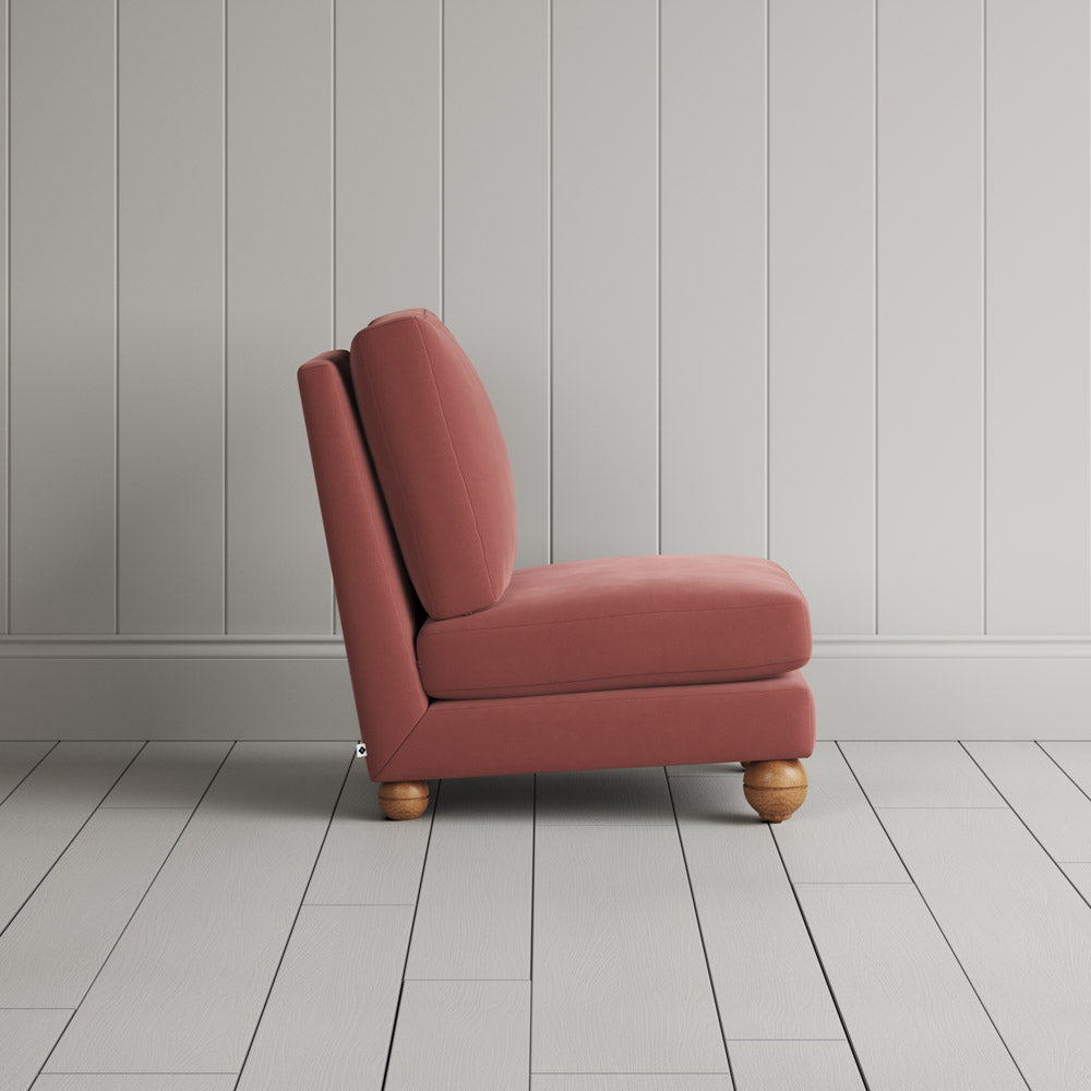  Side View of Slipper Armchair in Velvet Damson 