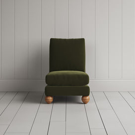 Front View of Perch Slipper Armchair in Intelligent Velvet Juniper