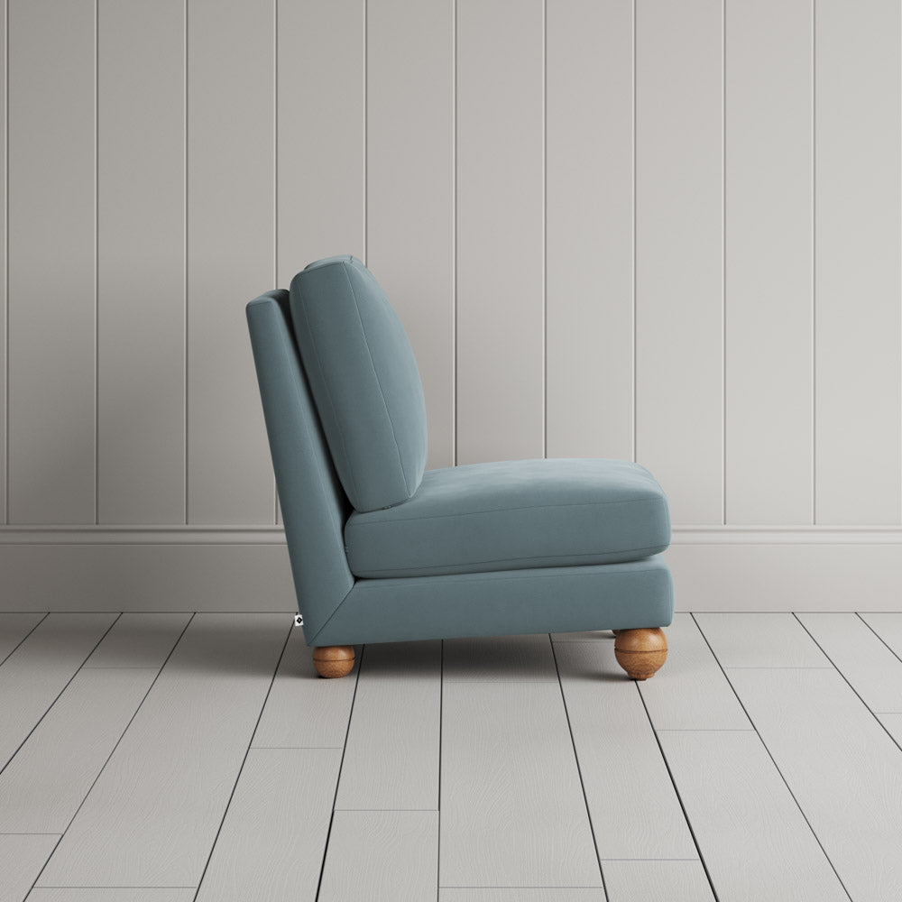 Side View of Perch Slipper Armchair in Intelligent Velvet Mineral
