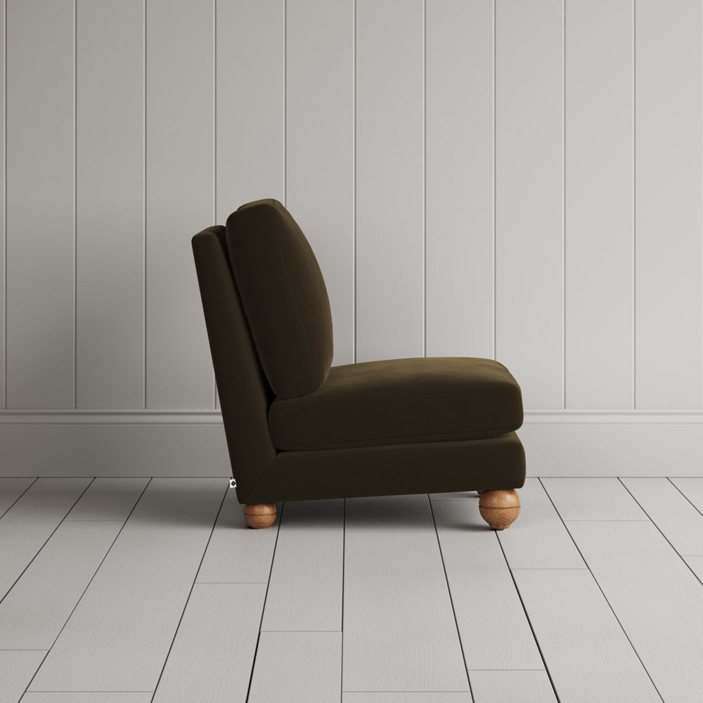  Side View of Perch Slipper Armchair in Intelligent Velvet Seaweed 