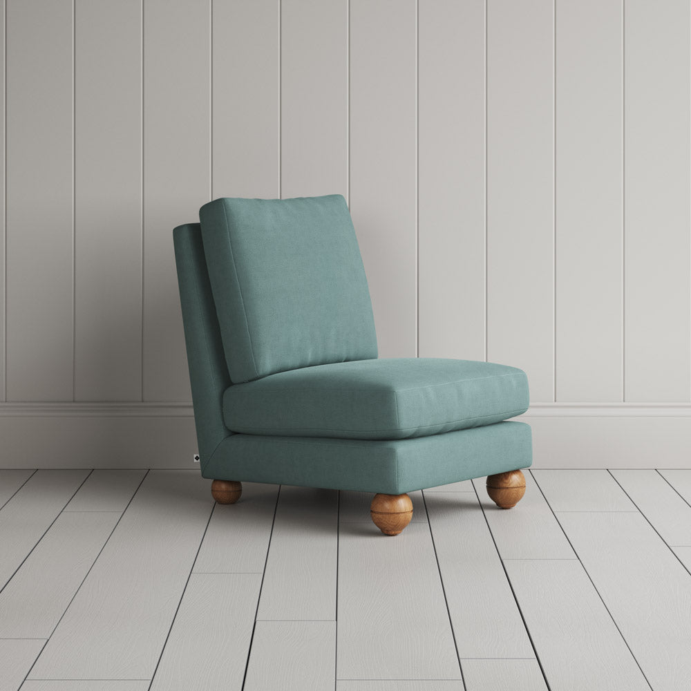 Perch Slipper Armchair in Laidback Linen Cerulean angled view