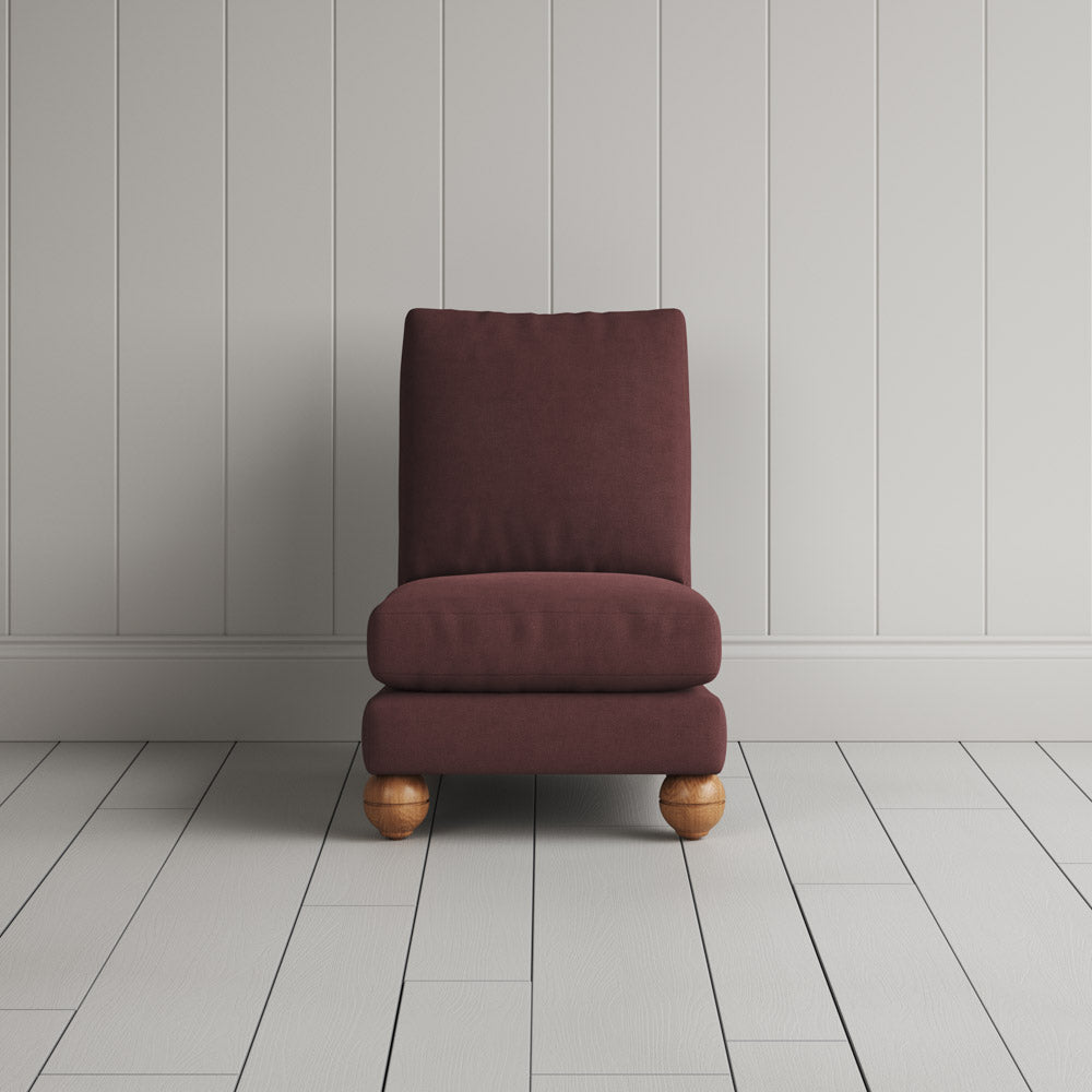  Front View of Perch Slipper Armchair in Laidback Linen Damson (Maroon) 