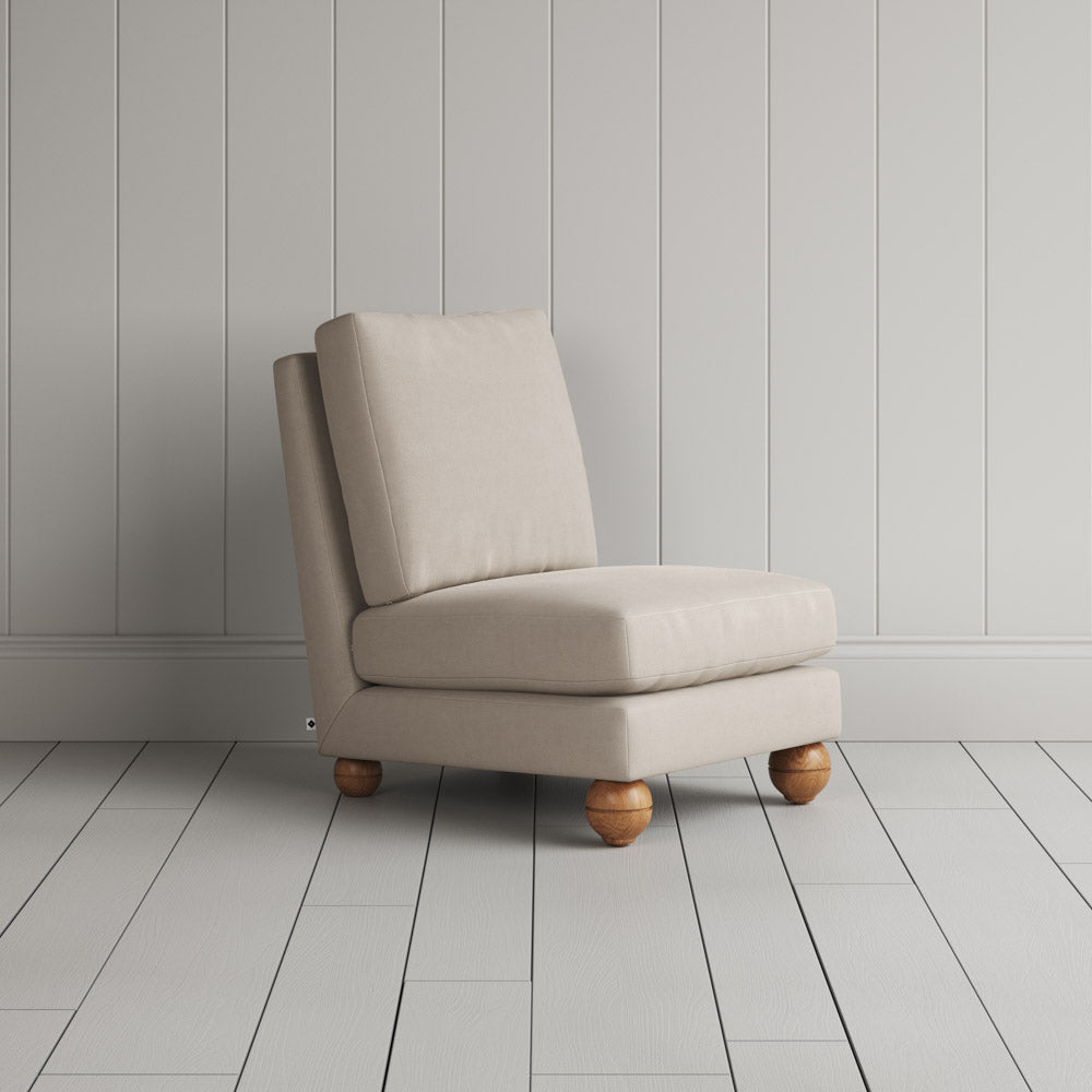  Perch Armchair slipper chair in laidback linen dove, angled view by NiX. 