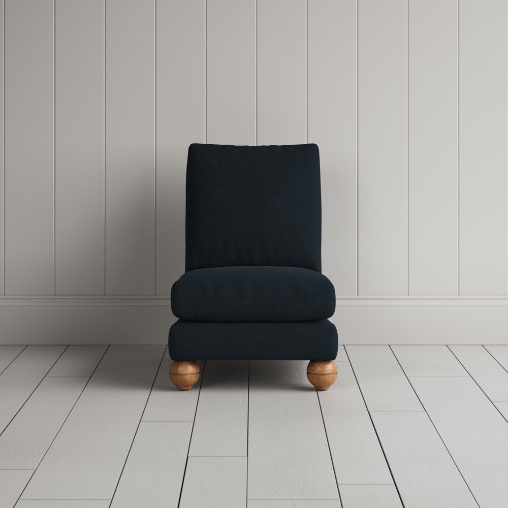  Perch Slipper Armchair in Laidback Linen Midnight front view 