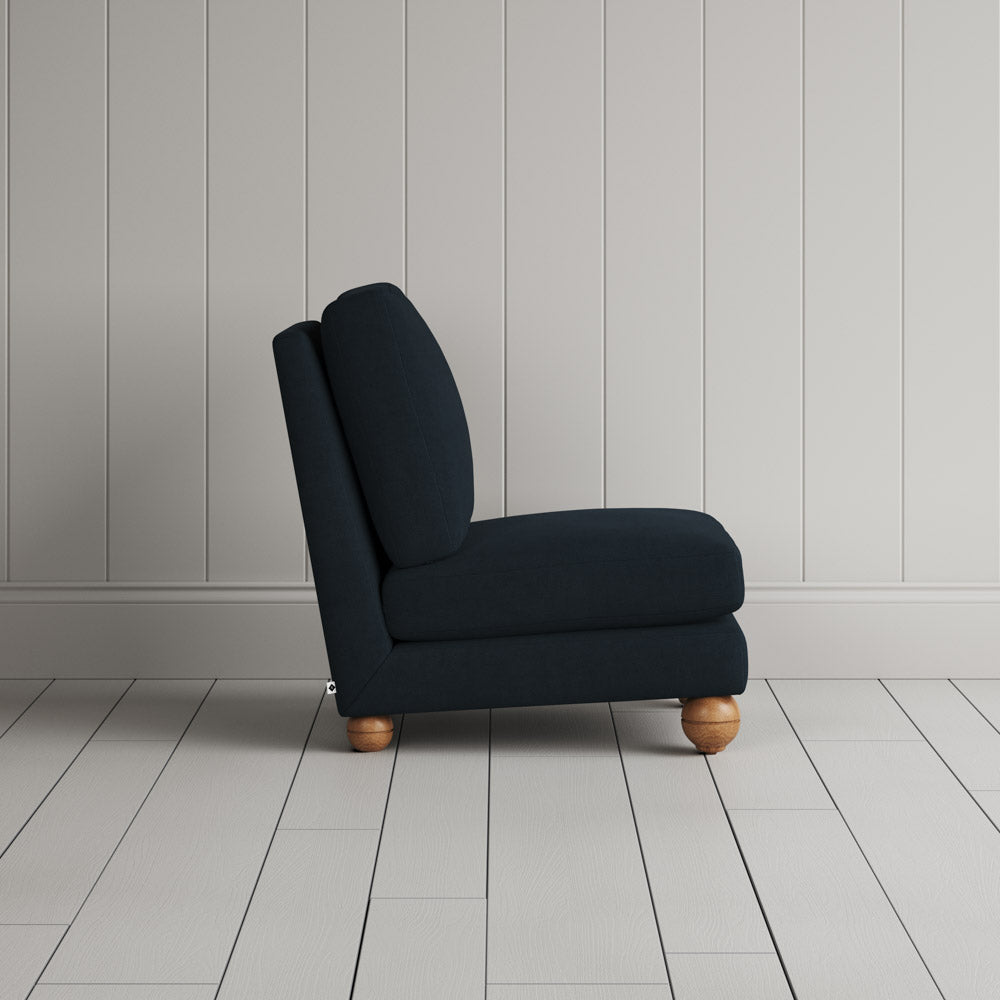Perch Slipper Armchair in Laidback Linen Midnight side profile