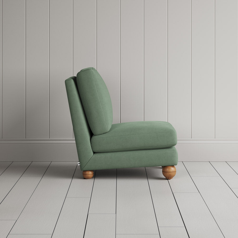  Perch Slipper Armchair in Laidback Linen Moss side profile 