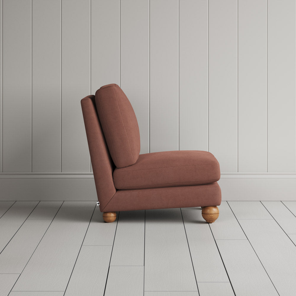 Perch Slipper Armchair in Laidback Linen Sweet Briar side profile