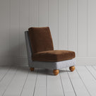 Perch Slipper Armchair in Ticking Blue Brown Frame and Classic Corduroy Tobacco Seat