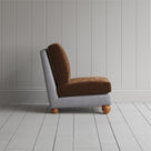 Perch Slipper Armchair in Ticking Blue Brown Frame and Classic Corduroy Tobacco Seat