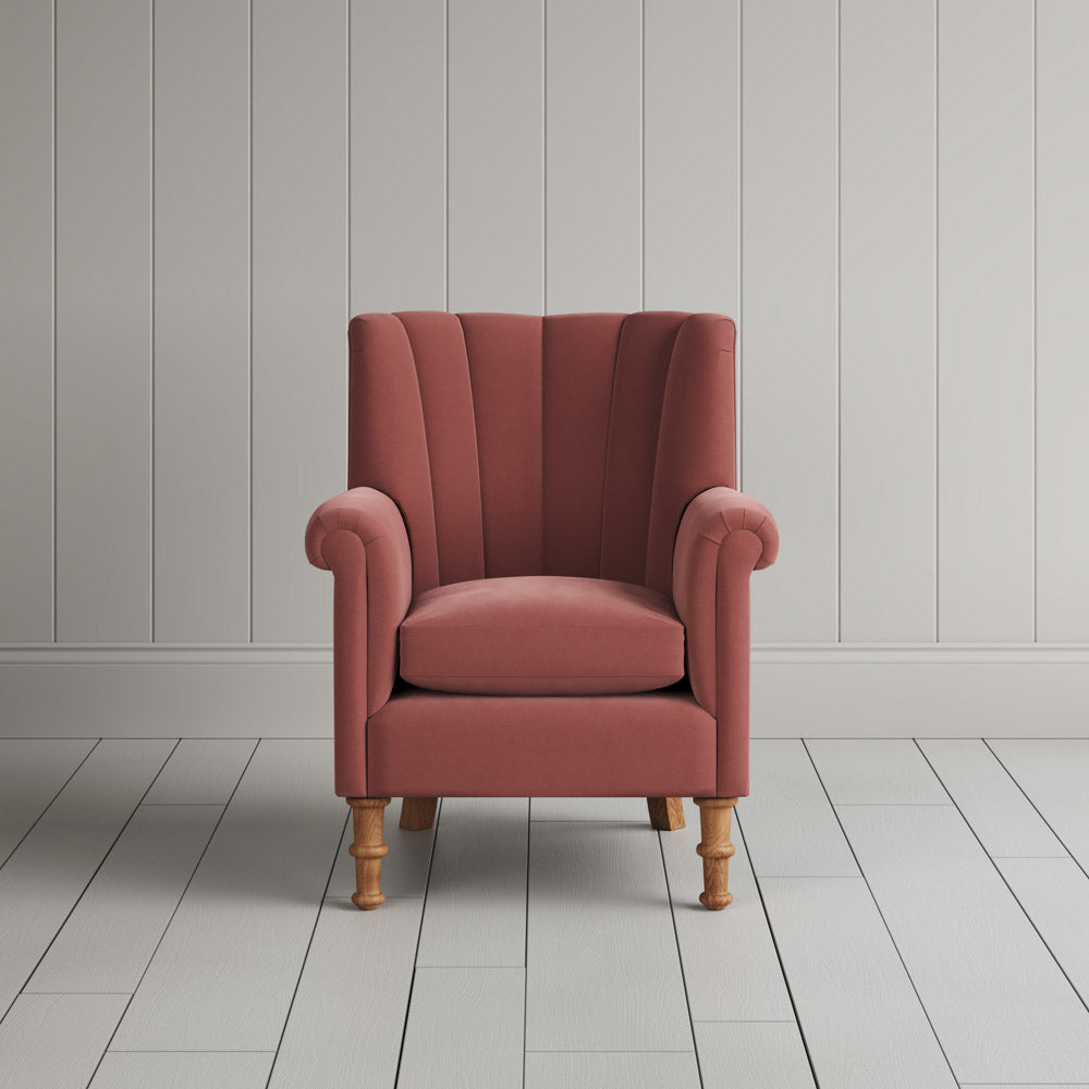 Front View of Time Out Armchair in Intelligent Velvet Damson