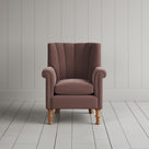 Time Out Armchair fluted back design in intelligent velvet dusky pink, front view by Nicola Harding.