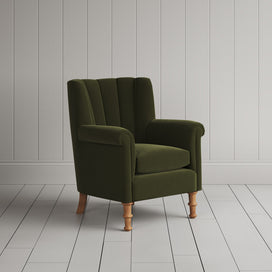 Time Out Armchair fluted back armchair in intelligent velvet juniper, angled view by NiX.