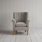 Time Out Armchair fluted back design in intelligent velvet moonstone, front view by Nicola Harding.