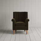 Time Out Armchair fluted back design in intelligent velvet seaweed, front view by Nicola Harding.