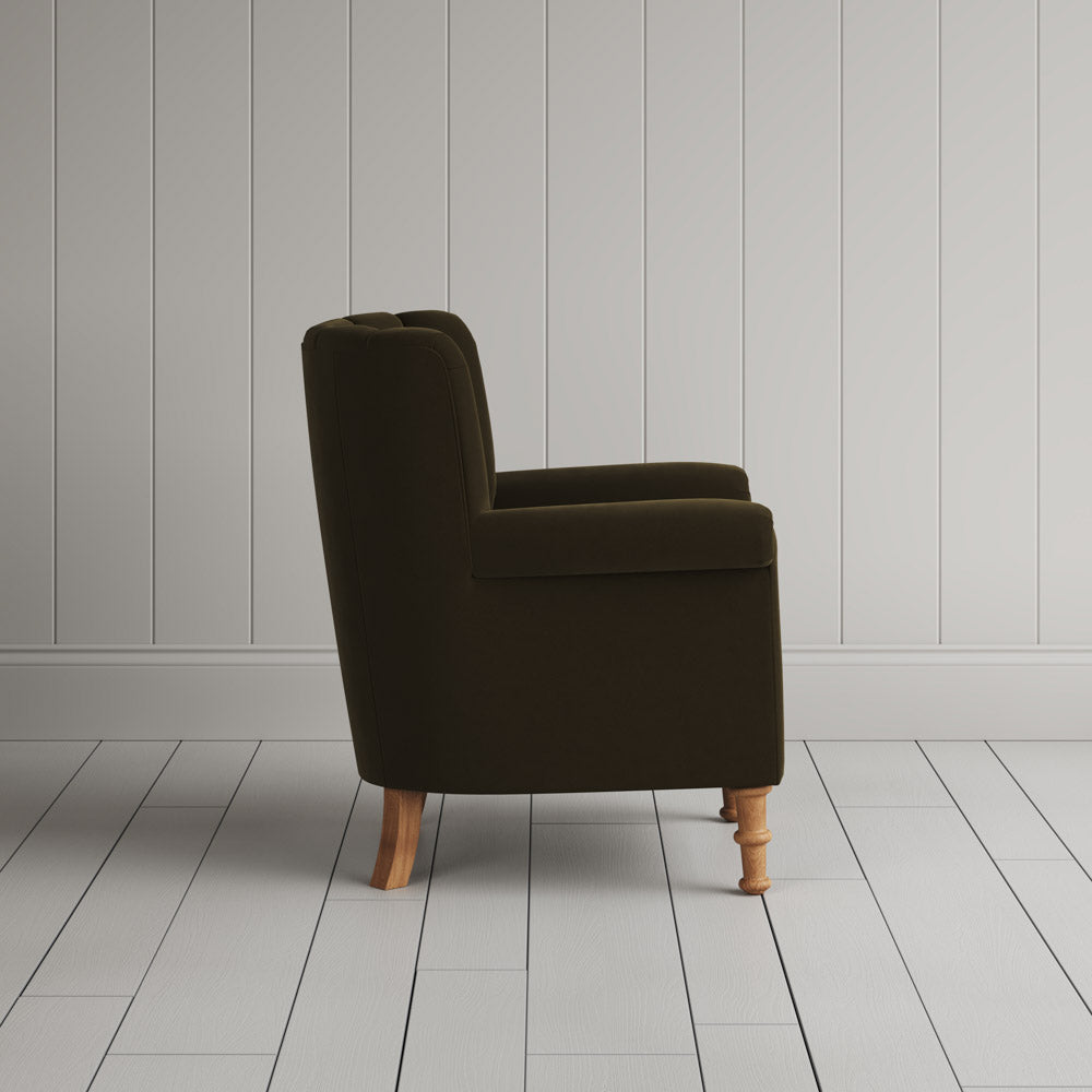 Time Out Armchair in intelligent velvet seaweed, side view by NiX.