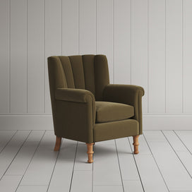 Time Out Armchair fluted back armchair in intelligent velvet sepia, angled view by NiX.