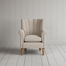 Time Out Armchair fluted back design in laidback linen dove, front view by Nicola Harding.