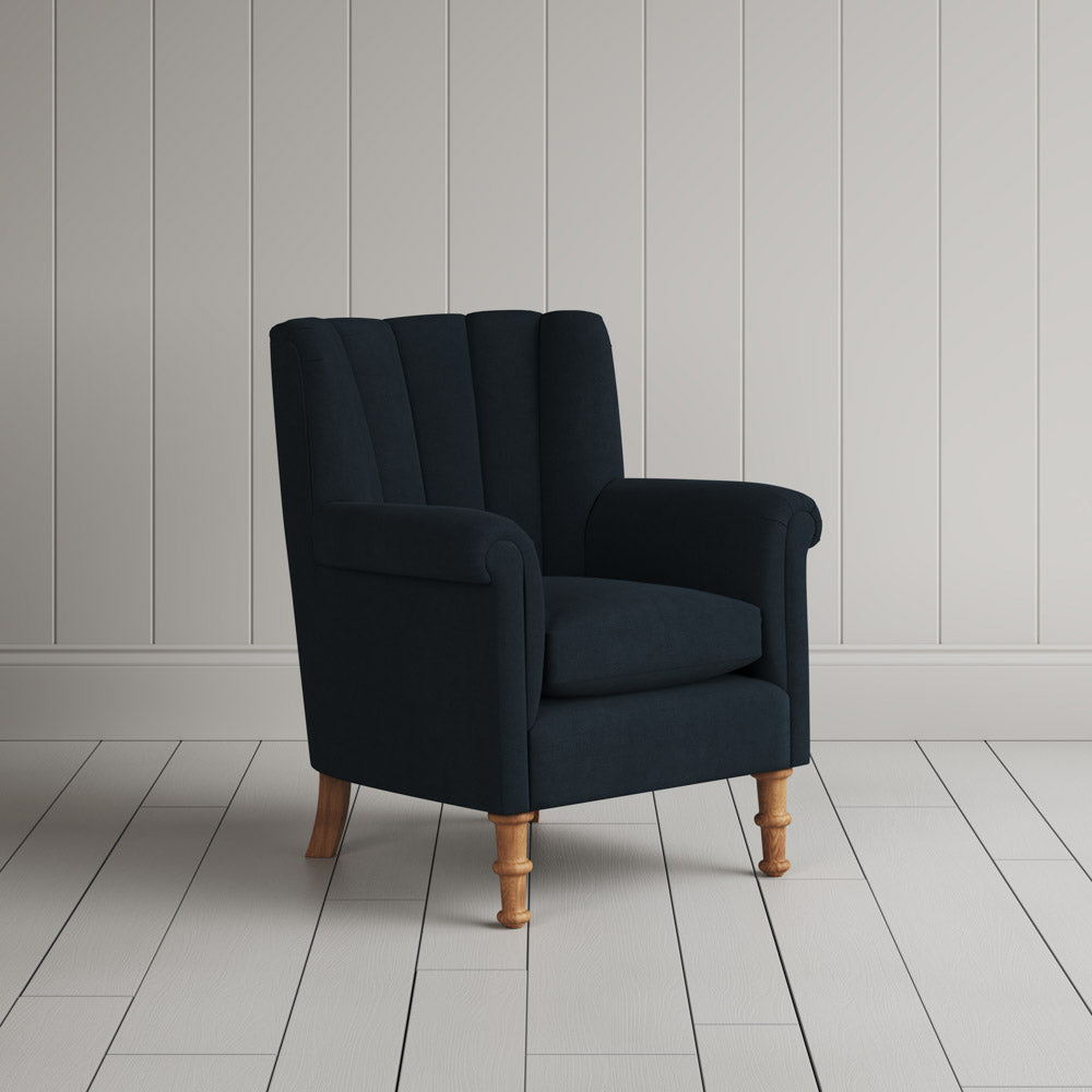 Time Out Armchair fluted back armchair in laidback linen midnight, angled view by NiX.