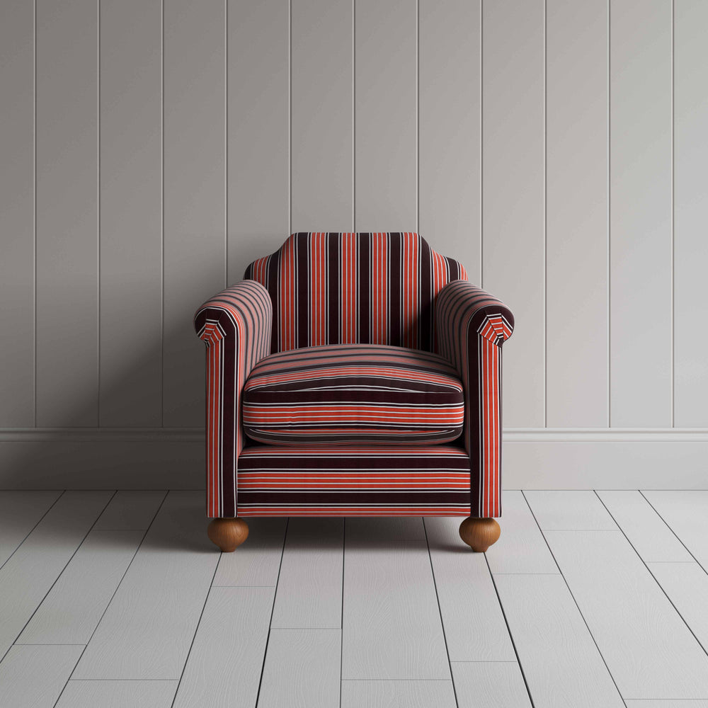 Dolittle Armchair in Regatta Cotton, Flame, Front View - Nicola Harding