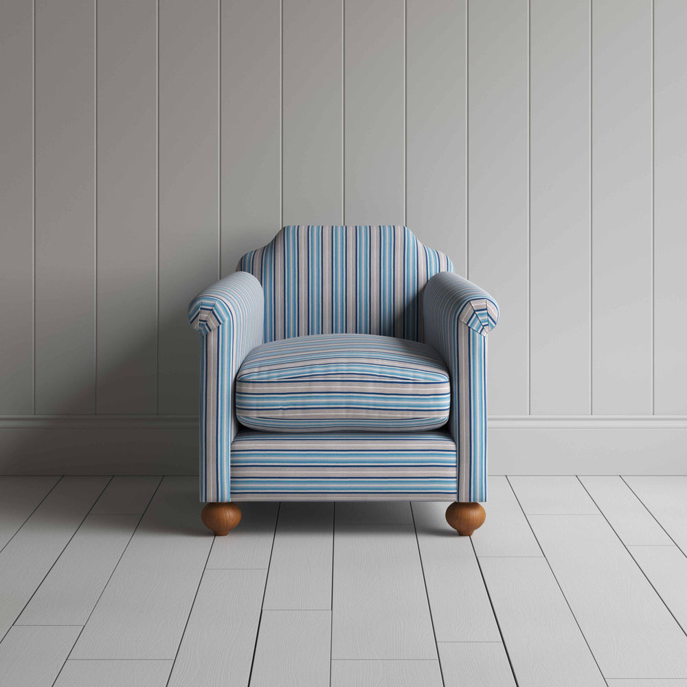 Dolittle Armchair in Slow Lane Cotton Linen, Blue, Front View - Nicola Harding