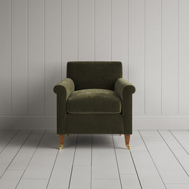 Idler Armchair in Caper Classic Corduroy, an olive green UK handmade reading chair.