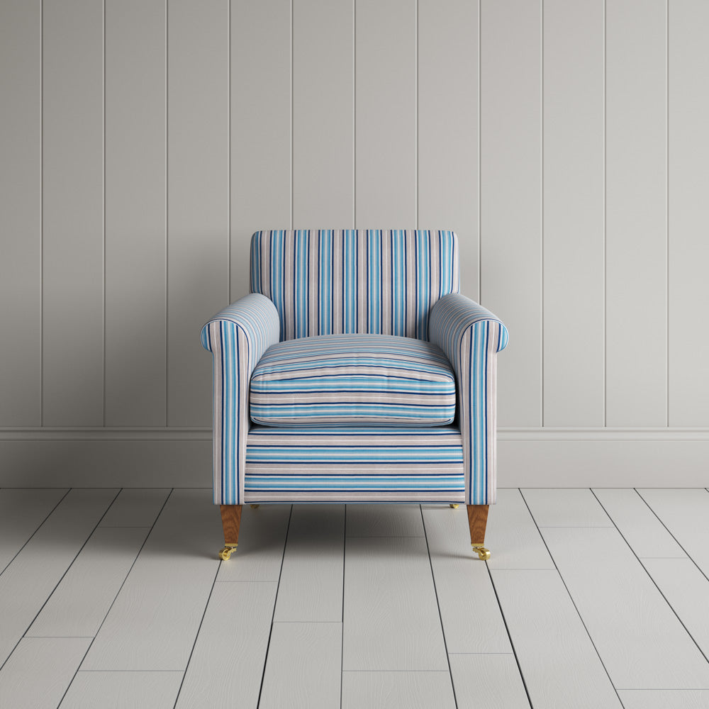 Idler Armchair in Slow Lane Cotton Linen, Blue - Nicola Harding