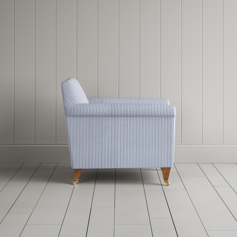  Idler Armchair in Ticking Cotton, Aqua Brown - Nicola Harding 