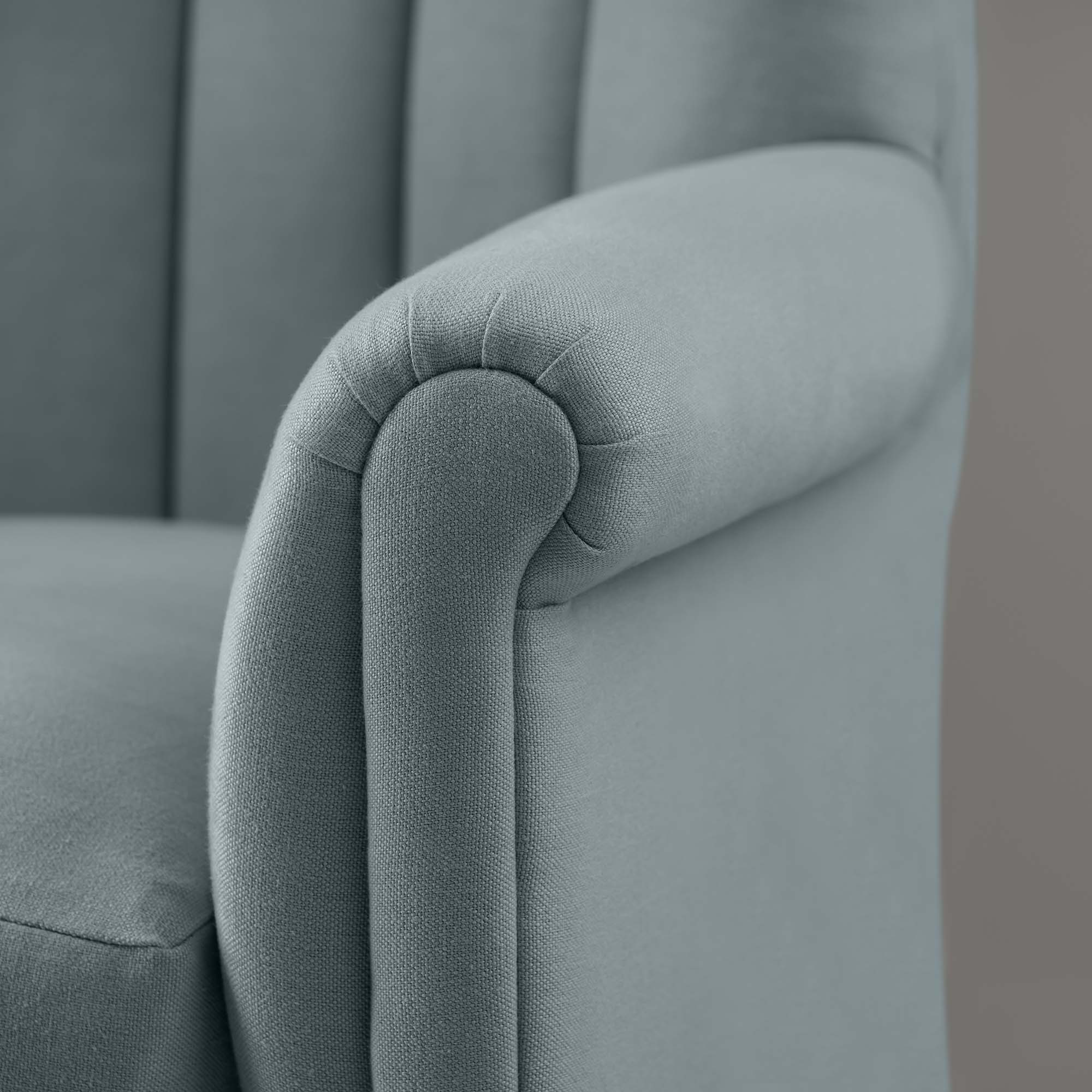  Time Out Armchair in Laidback Linen Cerulean, Arm Closeup Design - NiX 