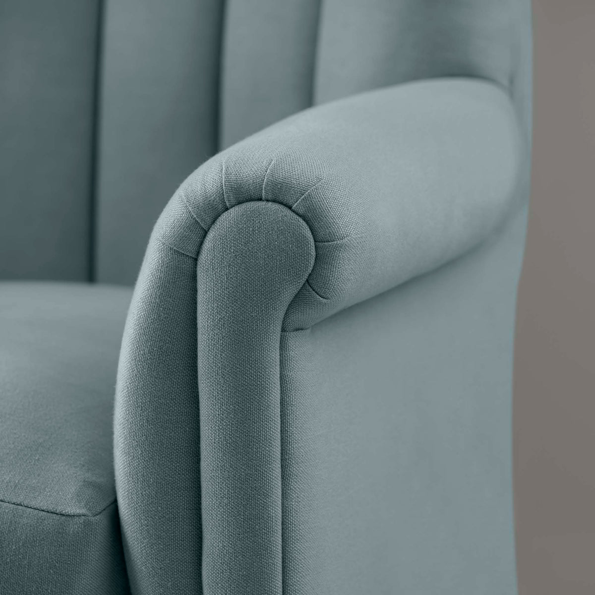 Time Out Armchair in Laidback Linen Cerulean, Arm Closeup Design - NiX