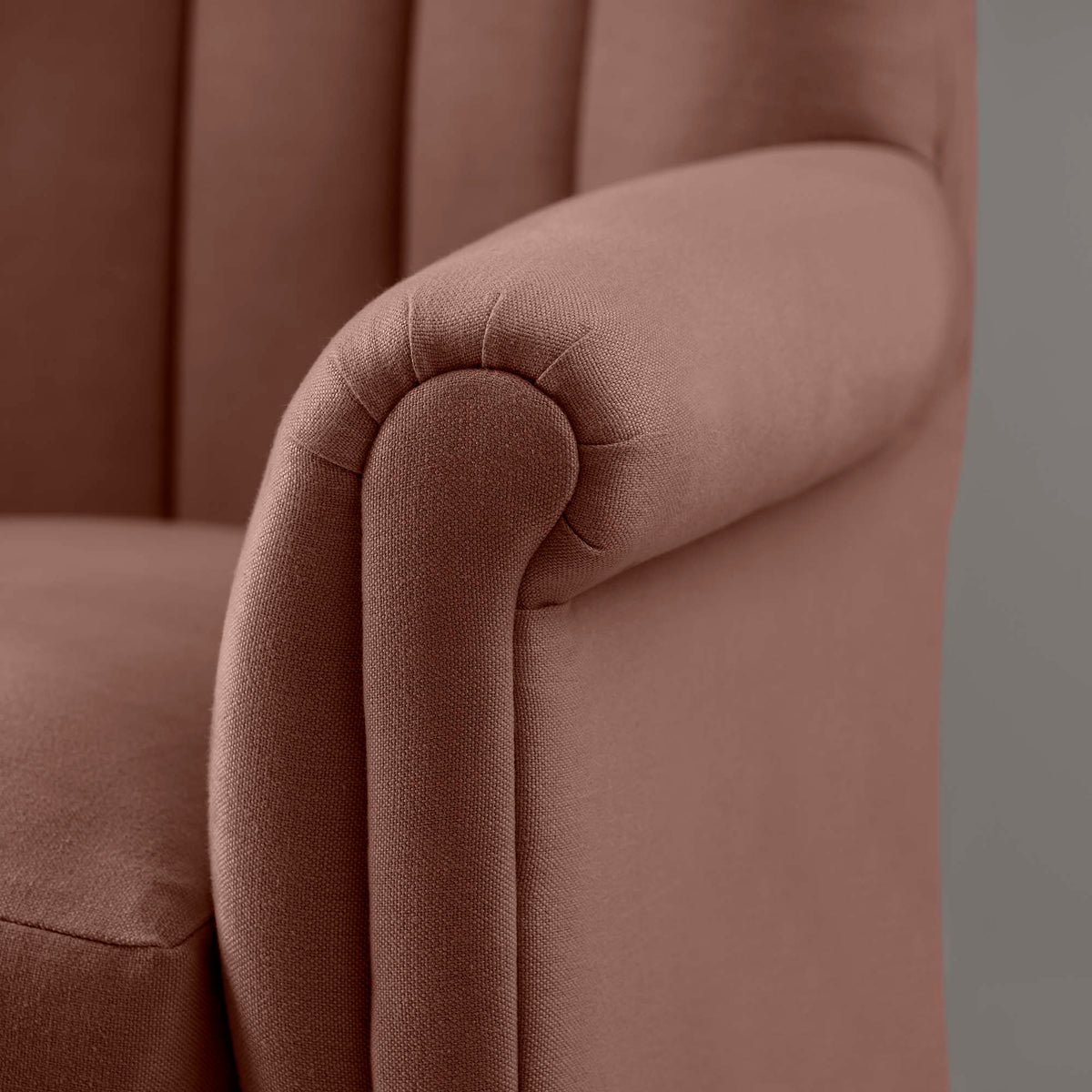 Time Out Armchair in Laidback Linen Sweet Briar, Arm Design Closeup - NiX